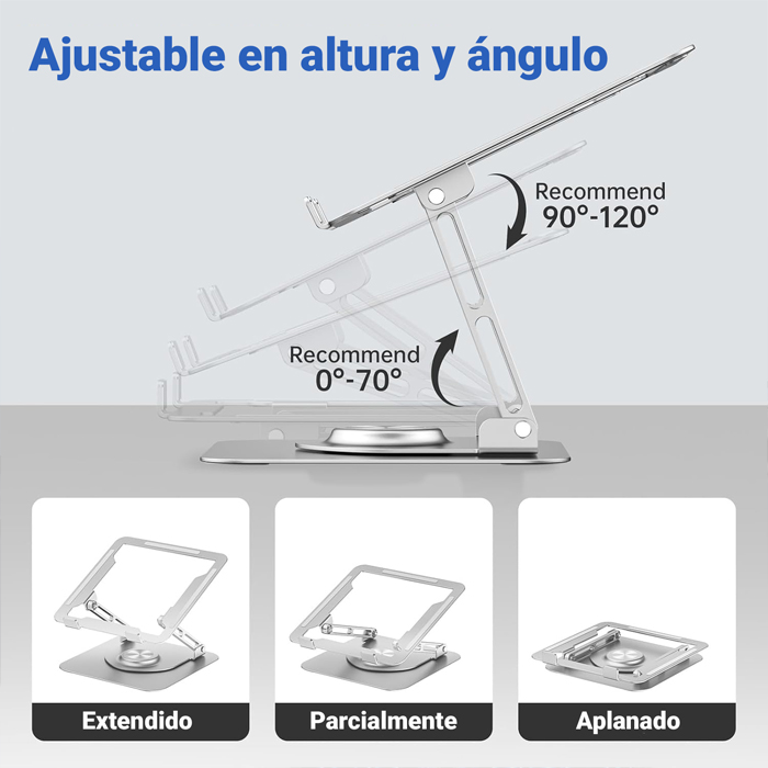 Soporte portátil para computadora de 9 a 15.6 pulgadas, Giratorio, color Plateado