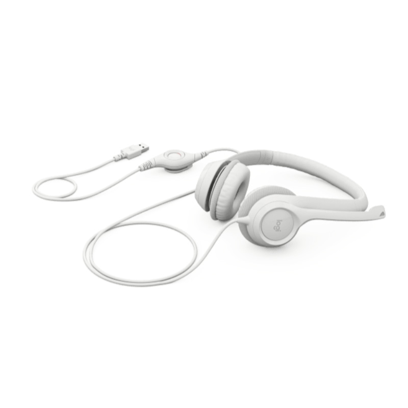 Auricular Logitech USB Headset H390 - Audífono con micrófono, supresor de ruido, control de volumen, conector usb, color blanco