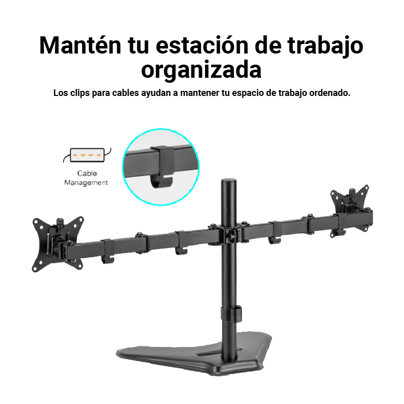 Soporte de escritorio Doble para Monitores - Argom - ARG-BR-1605, Vesa 75x75 y 100x100, soporta 13" hasta 32", hasta 8 kg, color negro.