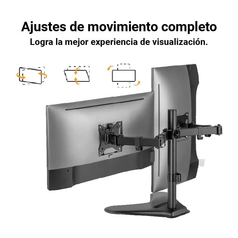 Soporte de escritorio Doble para Monitores - Argom - ARG-BR-1605, Vesa 75x75 y 100x100, soporta 13" hasta 32", hasta 8 kg, color negro.