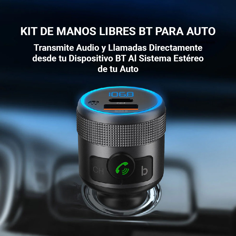 Kit de Cargador y Transmisor, Manos Libres para Coche Argom Spectro T1 BT ARG-AC-0343BK - Pantalla LED: 0,7 x 0,3, bluethooth 5.1, Tipo-C + USB, Carga rapida, 42W