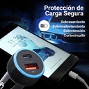 Cargador de Coche Argom ARG-AC-0118BK - Cargador para automóvil, Tipo-C + USB, Carga rapida, 38W, Compatible con celulares, tablets, otros