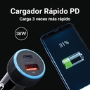 Cargador de Coche Argom ARG-AC-0118BK - Cargador para automóvil, Tipo-C + USB, Carga rapida, 38W, Compatible con celulares, tablets, otros