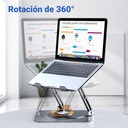 Soporte portátil SP004G para computadora de 9 a 15.6 pulgadas, Giratorio, color Gris.