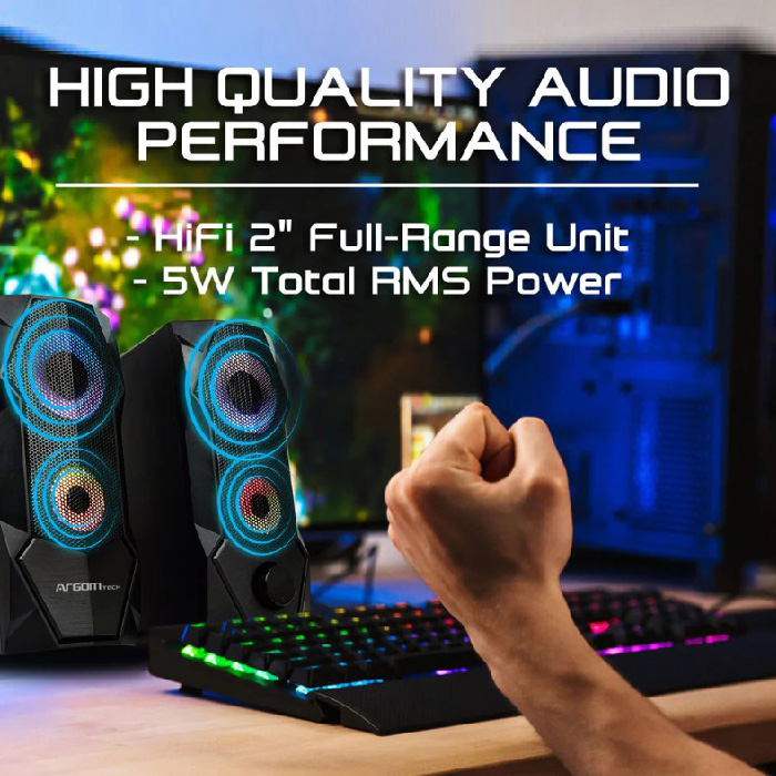 Bocinas Argom ARG-SP-1068BK, COMBAT GAMING S68 2.0CH Bocinas, USB (Power) + 3.5mm (Audio), Color negro.