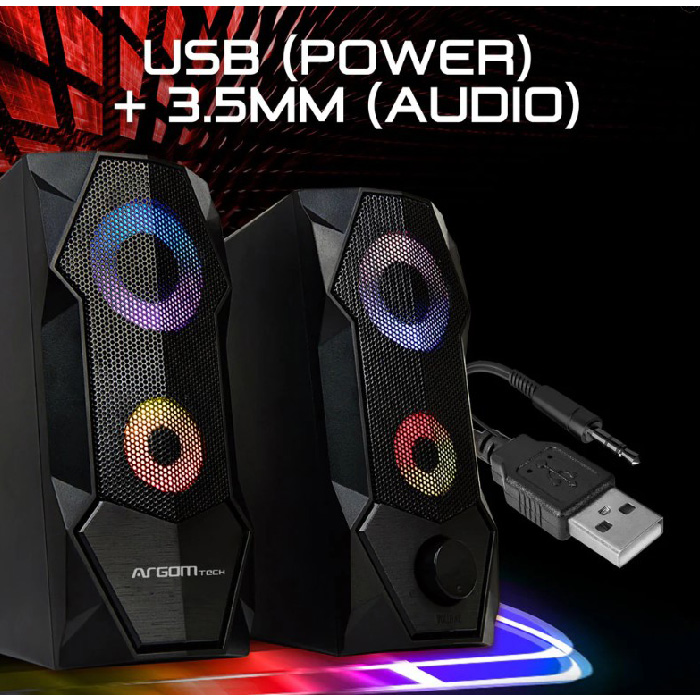 Bocinas Argom ARG-SP-1068BK, COMBAT GAMING S68 2.0CH Bocinas, USB (Power) + 3.5mm (Audio), Color negro.