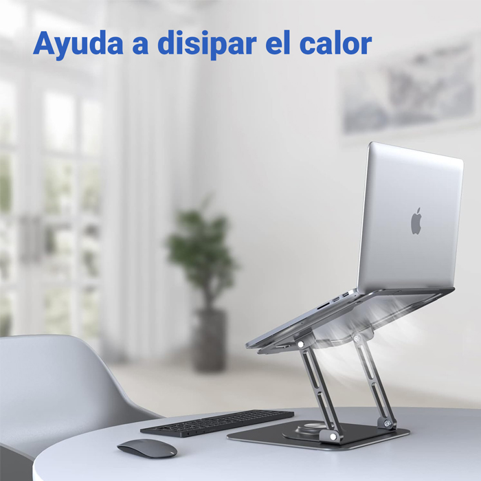 Soporte portátil SP004G para computadora de 9 a 15.6 pulgadas, Giratorio, color Gris.