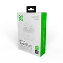 Auricular Klip TuneFiBuds, audífonos con micrófono inalámbrico, Bluetooth® V5.1, omnidireccional, IPX6 resistente al agua, color blanco.
