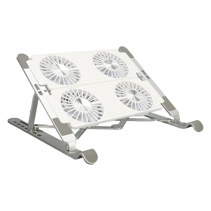 Soporte portátil para computadora de 9 a 15.6 pulgadas, con abanicos, color plateado/blanco