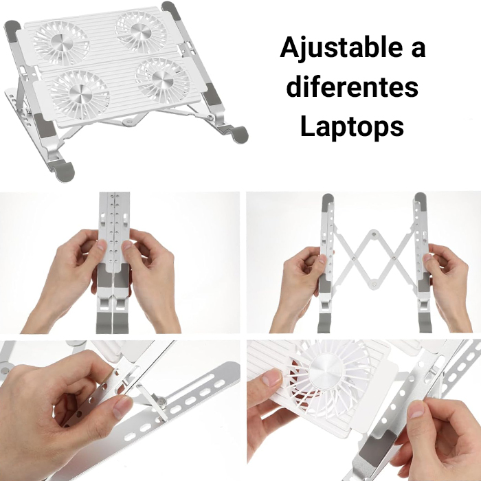 Soporte portátil para computadora de 9 a 15.6 pulgadas, con abanicos, color plateado/blanco