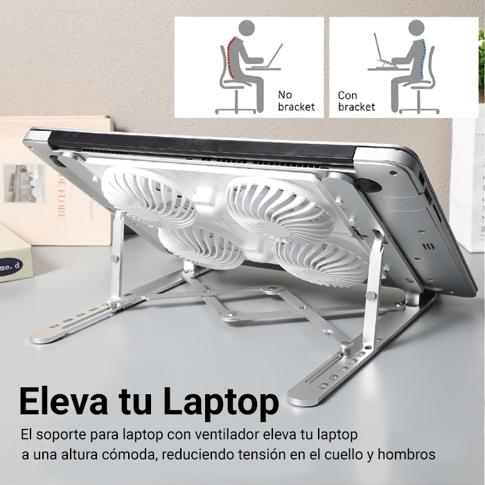Soporte portátil para computadora de 9 a 15.6 pulgadas, con abanicos, color plateado/blanco