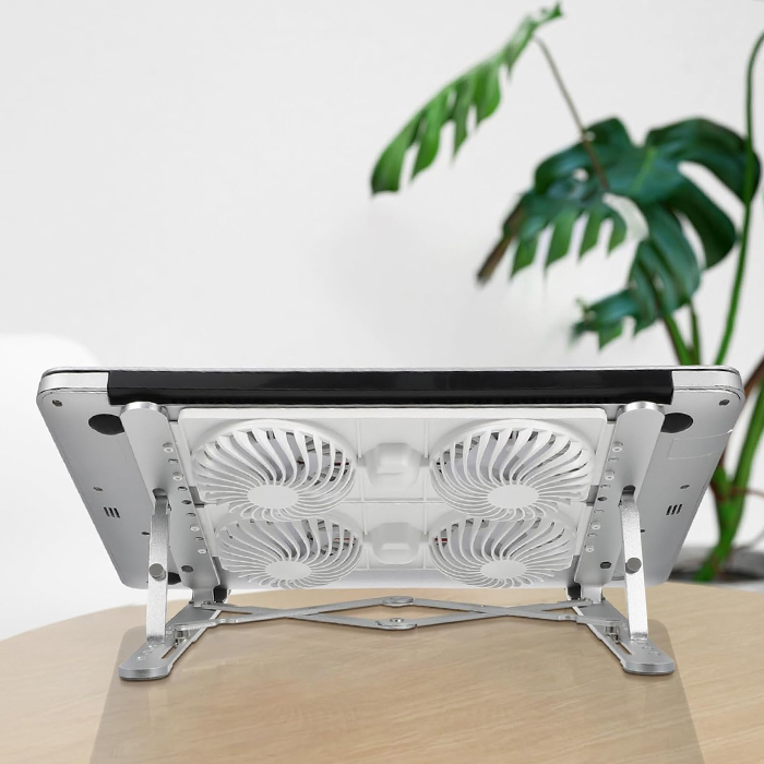 Soporte portátil para computadora de 9 a 15.6 pulgadas, con abanicos, color plateado/blanco