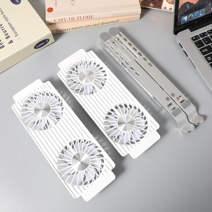 Soporte portátil para computadora de 9 a 15.6 pulgadas, con abanicos, color plateado/blanco