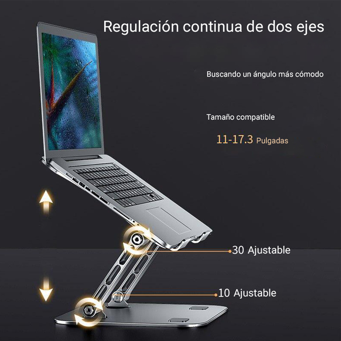 Soporte portátil SP007 para Laptop de 9 a 15.6" , ajustable, de aluminio, color Gris.