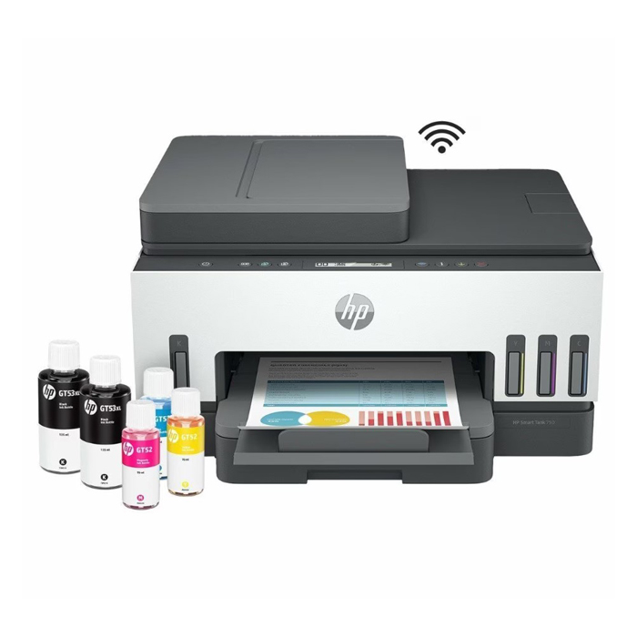 Impresora Multifuncional HP Smart Tank 750 - Impresora-escáner-copiadora, dúplex, 15ppm negro, 9ppm color, resolución hasta 4800 x 1200 dpi, wifi, usb 2.0, bluetooth.