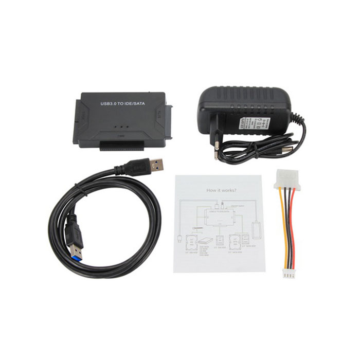 Adaptador USB 3.0 a IDE/SATA VCOM CU821 - Para conectar Disco Duro SATA de 2.5", 3.5", 5.25", HDD, SSD, DVD-ROM Externo, adaptador de poder.