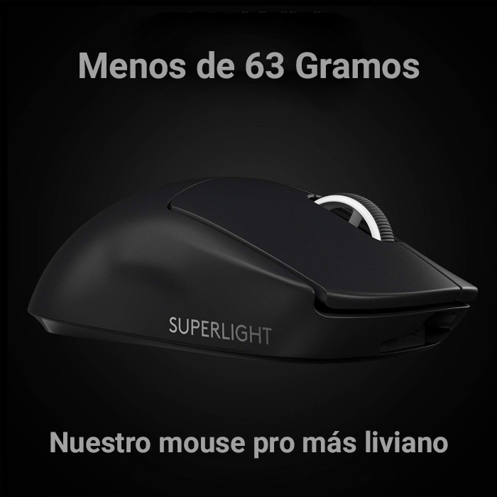 Mouse Logitech Pro X SuperLight - Ratón óptico inalámbrico, sensor HERO, 25K dpi, 5 botones, 2.4 GHz usb, color negro.