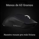Mouse Logitech Pro X SuperLight - Ratón óptico inalámbrico, sensor HERO, 25K dpi, 5 botones, 2.4 GHz usb, color negro.