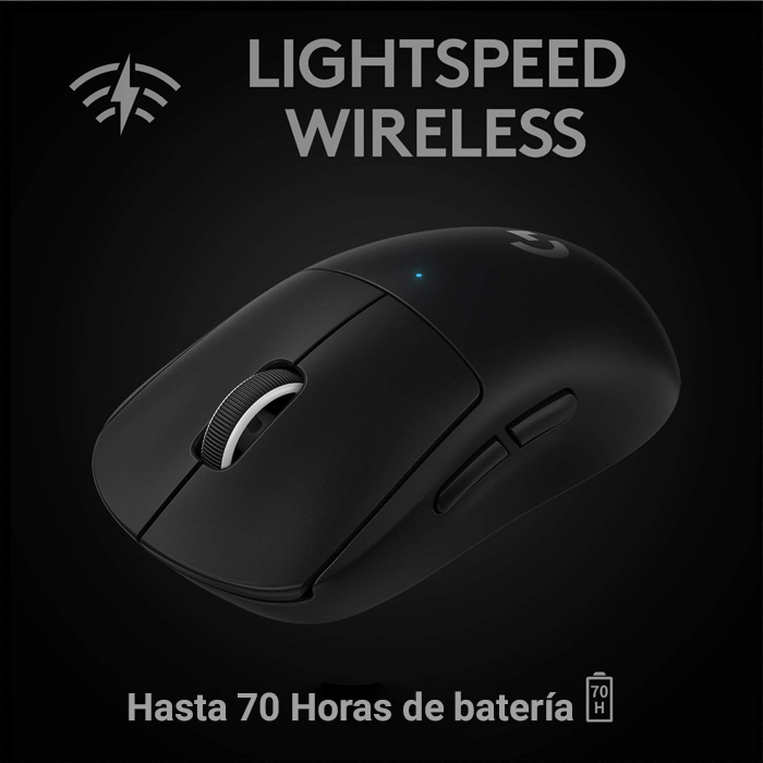 Mouse Logitech Pro X SuperLight - Ratón óptico inalámbrico, sensor HERO, 25K dpi, 5 botones, 2.4 GHz usb, color negro.