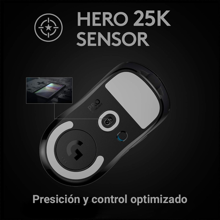 Mouse Logitech Pro X SuperLight - Ratón óptico inalámbrico, sensor HERO, 25K dpi, 5 botones, 2.4 GHz usb, color negro.