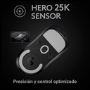 Mouse Logitech Pro X SuperLight - Ratón óptico inalámbrico, sensor HERO, 25K dpi, 5 botones, 2.4 GHz usb, color negro.