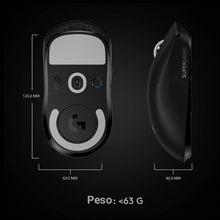 Mouse Logitech Pro X SuperLight - Ratón óptico inalámbrico, sensor HERO, 25K dpi, 5 botones, 2.4 GHz usb, color negro.