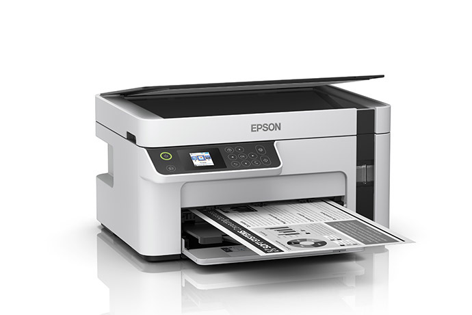 Impresora Monocromatica Multifuncional Epson EcoTank M2120 - Impresora-escáner-copiadora, res. 1440 x 720 dpi, 15ppm negro, pantalla a color de 1,4", wifi, usb 2.0, Ciclo Mensual Maximo hasta: 15,000 paginas, Color Blanca.