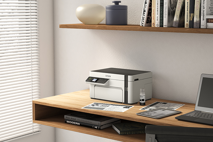 Impresora Monocromatica Multifuncional Epson EcoTank M2120 - Impresora-escáner-copiadora, res. 1440 x 720 dpi, 15ppm negro, pantalla a color de 1,4", wifi, usb 2.0, Ciclo Mensual Maximo hasta: 15,000 paginas, Color Blanca.