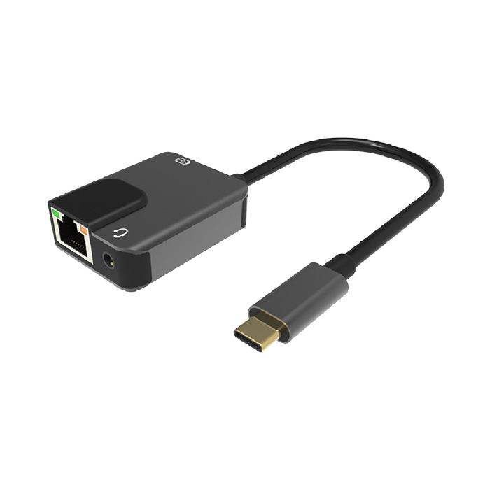 Hub VCOM CU456 - USB 3.1 Tipo C macho a 1 X RJ45, 1 X Jack 3.5mm, color gris.