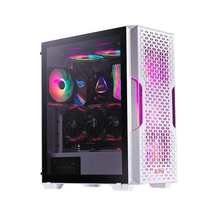 Caja ATX Gaming XPG Starker Air - Ventana lateral, conectores 2x USB 3.0, 1x puerto de audio/micrófono, 1x abanico 120mm frontal, 1x abanico ARGB 120mm posterior,color blanco.