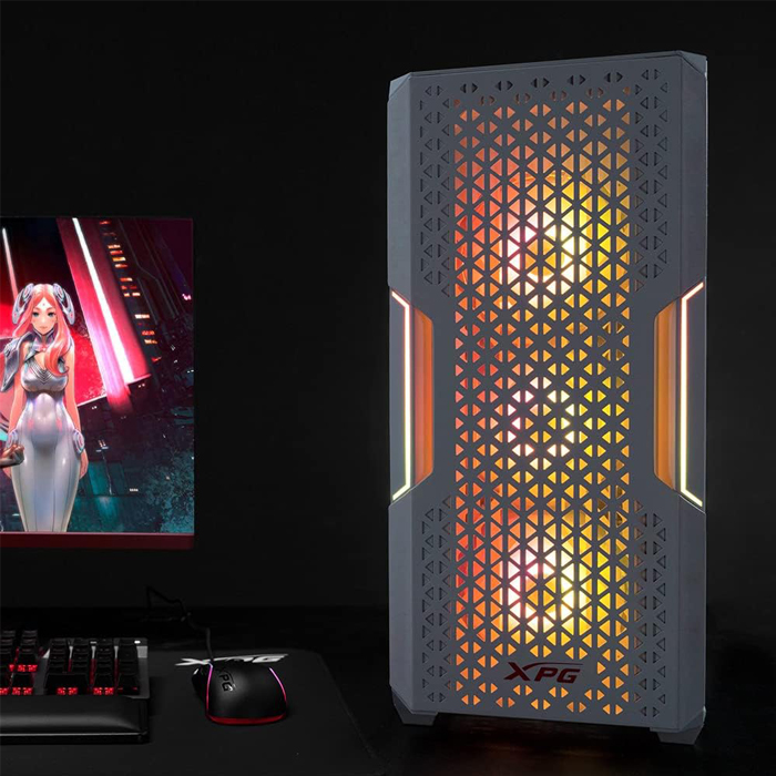 Caja ATX Gaming XPG Starker Air - Ventana lateral, conectores 2x USB 3.0, 1x puerto de audio/micrófono, 1x abanico 120mm frontal, 1x abanico ARGB 120mm posterior,color blanco.