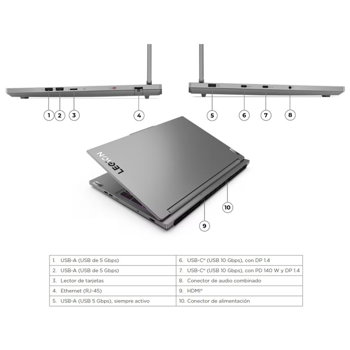 Laptop Legion 5 16IRX9 - 83DG00BCUS - Pantalla 16" WQXGA 165Hz, Intel i9-14900HX 5.8GHz, 16GB DDR5(2X8GB)5600, 1TB SSD M.2 NVME 2280, NVIDIA GeForce RTX 4070/8GB DDR6, Windows 11 Ingles, Color: Negro