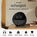 Altavoz Inteligente Amazon Echo Spot 2024 - con el Asistente Alexa Integrado, Wi-Fi 802.11ac (2,4 GHz/5 GHz), Bluetooth, Color Carbón.