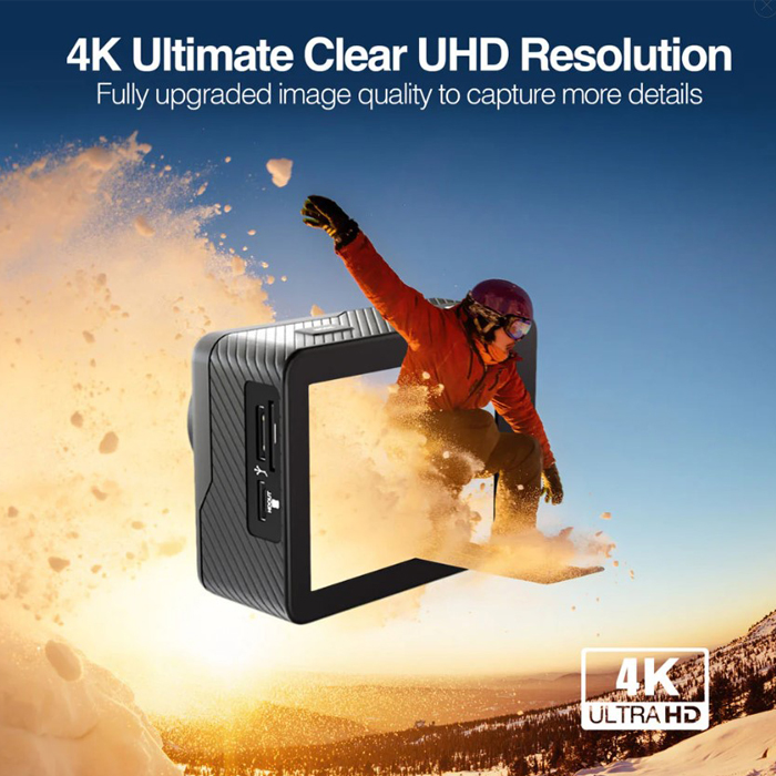 Cámara de Acción Argom Epic 85 ARG-AC-9185BK - Ideal para deportes extremos, actividades al aire libre, Resolución 4K, 30fps, Pantalla 2" IPS trasera + 1.3” IPS frontal, Tipo-C, Micro HDMI, microSD hasta 128GB, color negro