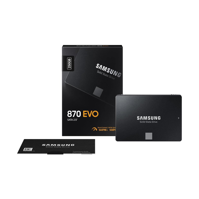 Unidad de Estado Sólido (SSD) Samsung 870 EVO - De 2.5", con capacidad de 250GB, V-NAND, 560MB/s de lectura, 530MB/s de escritura, SATA III 6Gb/s. MZ-77E250B