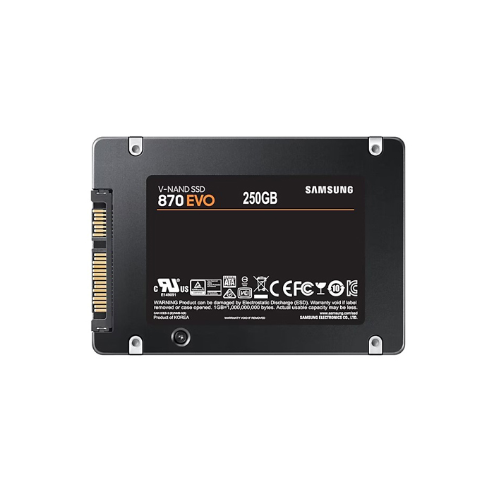 Unidad de Estado Sólido (SSD) Samsung 870 EVO - De 2.5", con capacidad de 250GB, V-NAND, 560MB/s de lectura, 530MB/s de escritura, SATA III 6Gb/s. MZ-77E250B