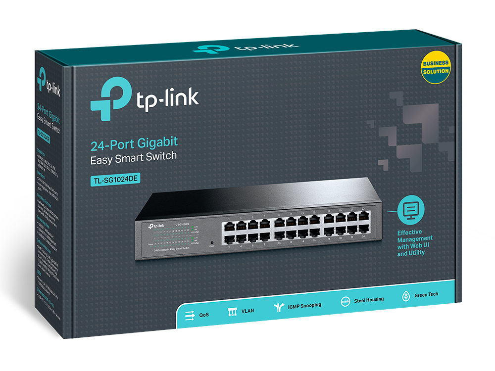 Conmutador (Switch) TP-Link TL-SG1024DE - Conmutador con 24 puertos RJ45 10/100/1000 Mbps, negociación automática MDI/MDIX.