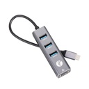USB VCOM Hub DH311B - Tipo C macho a 3x usb 3.0 + RJ45, color gris.