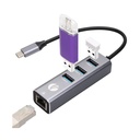 USB VCOM Hub DH311B - Tipo C macho a 3x usb 3.0 + RJ45, color gris.
