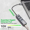 USB VCOM Hub DH311B - Tipo C macho a 3x usb 3.0 + RJ45, color gris.