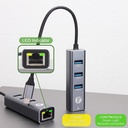 USB VCOM Hub DH311B - Tipo C macho a 3x usb 3.0 + RJ45, color gris.