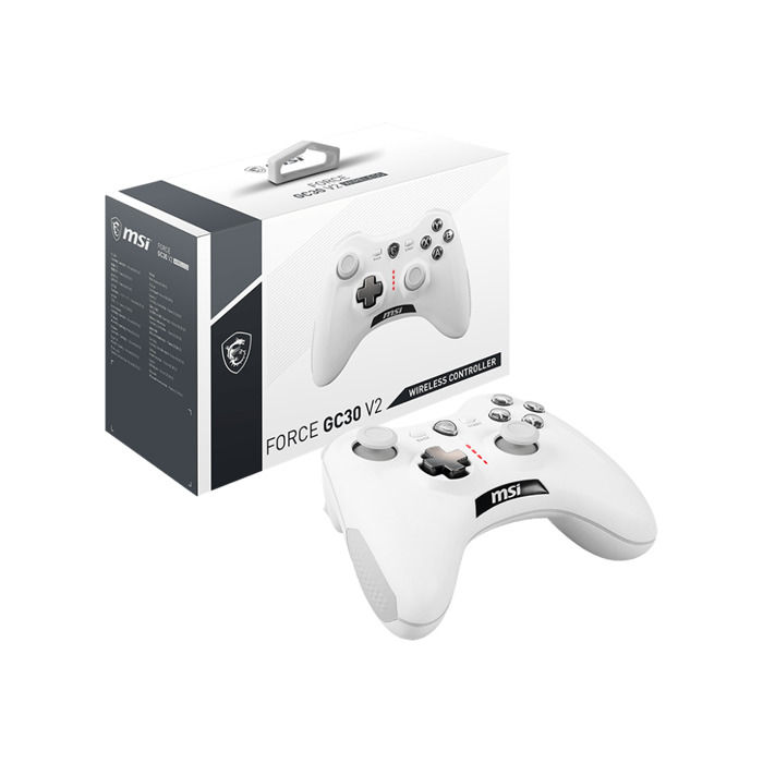 Joystick MSI Force GC30 V2 - Control de juego inalámbrico, motores de vibración dual, Interfaz usb 2.0, compatible con Windows 10, android, batería de litio, color blanco.