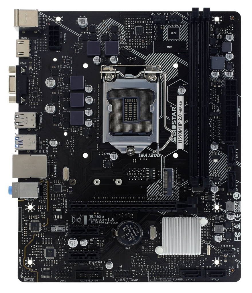 Tarjeta Madre Intel Biostar H510MHP R2.0 - LGA1200, 2x DDR4 3200MHz, PCI-Express 4.0, VGA, HDMI, 4X USB 3.2, M.2, SATA 6Gb/s, Gigabit LAN.