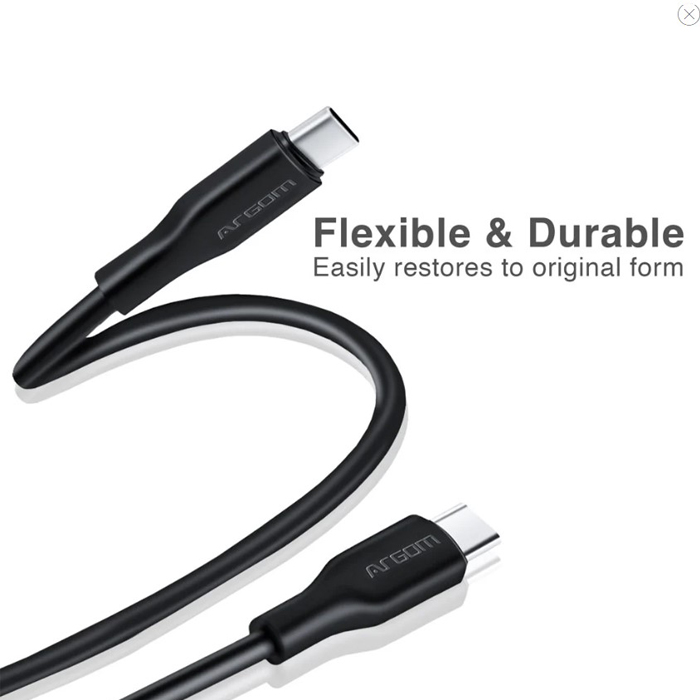 Cable Argom ARG-CB-0070BK Tipo-C a Tipo-C M/M - 6pies (1.8M), para celulares, tablet, laptops, transferencia hasta 480 Mbps, Silicona