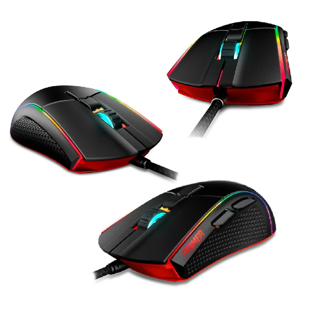 Mouse ADATA XPG Primer PRIMER-BKCWW - Ratón óptico alámbrico para gamer, iluminación rgb, 7 botones programables, sensor óptico PMW3360, 12K dpi, usb, color negro.
