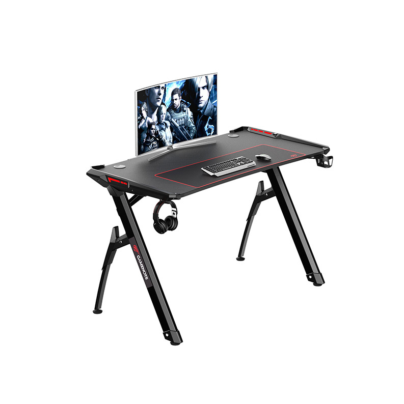 Mesa Gamer Havit HV-GD903 - Diseño de trípode de aluminio, escritorio estándar E-sports de 140 cm, diseño de doble agujero en línea de 4, tiene regleta, gancho para auriculares, soporte para vasos de agua y configuración, color negro. HV-GD906