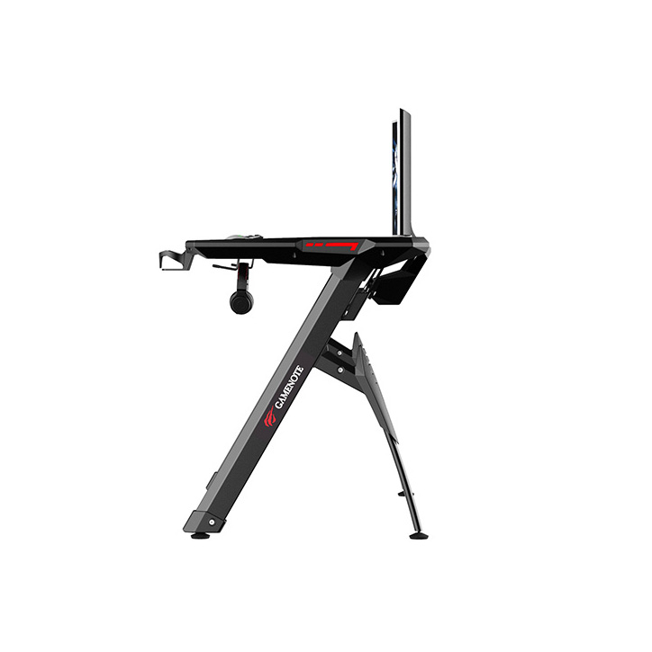 Mesa Gamer Havit HV-GD903 - Diseño de trípode de aluminio, escritorio estándar E-sports de 140 cm, diseño de doble agujero en línea de 4, tiene regleta, gancho para auriculares, soporte para vasos de agua y configuración, color negro. HV-GD906