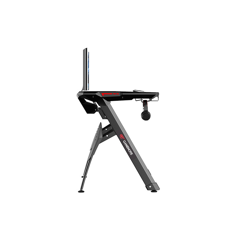 Mesa Gamer Havit HV-GD903 - Diseño de trípode de aluminio, escritorio estándar E-sports de 140 cm, diseño de doble agujero en línea de 4, tiene regleta, gancho para auriculares, soporte para vasos de agua y configuración, color negro. HV-GD906