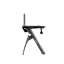 Mesa Gamer Havit HV-GD903 - Diseño de trípode de aluminio, escritorio estándar E-sports de 140 cm, diseño de doble agujero en línea de 4, tiene regleta, gancho para auriculares, soporte para vasos de agua y configuración, color negro. HV-GD906