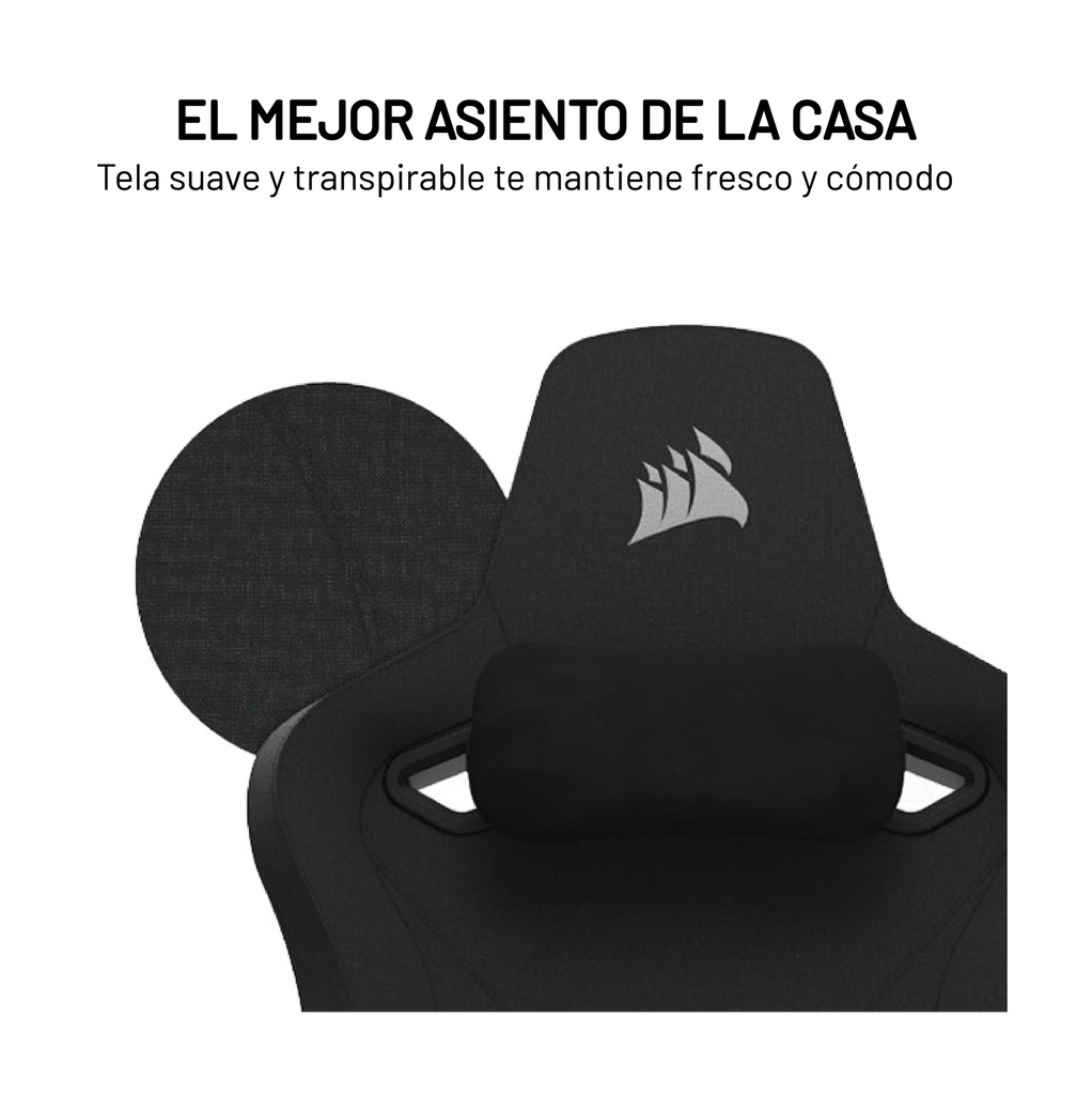 Silla Gamer Corsair TC200 Soft Fabric CF-9010049-WW - Ajustable, tela suave y transpirable, estructura de acero, apoyabrazos, color negro